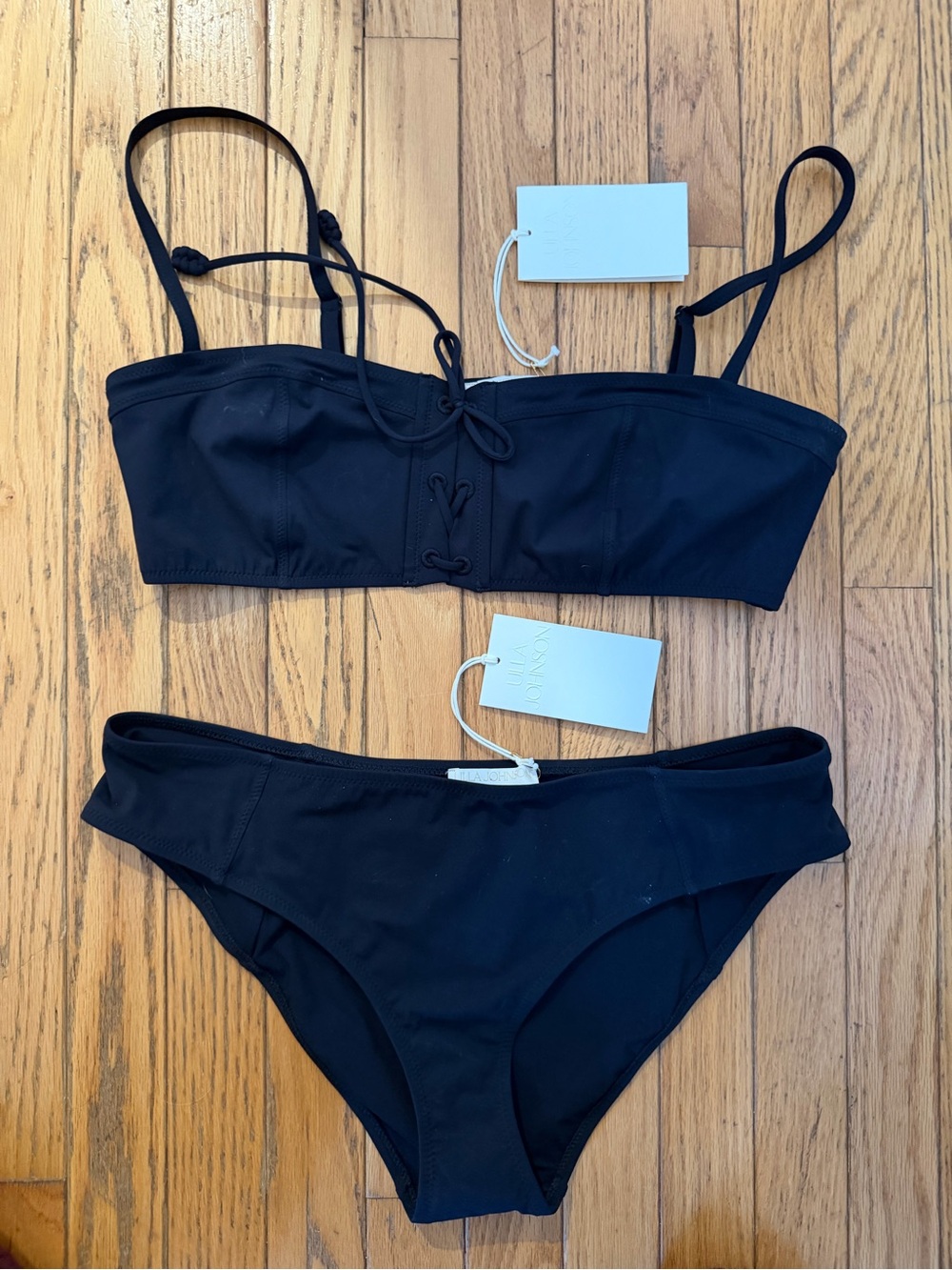 Ulla Johnson Black Bandeau Bikini Set